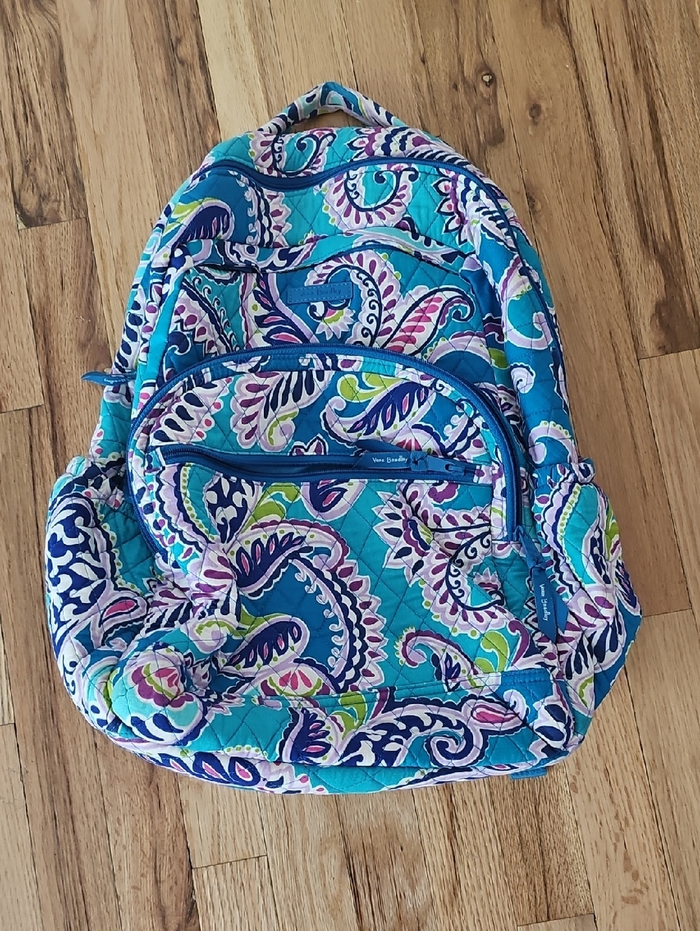Vera Bradley Turquoise Paisley Quilted CampisBackpack with Purple & Pink Accents